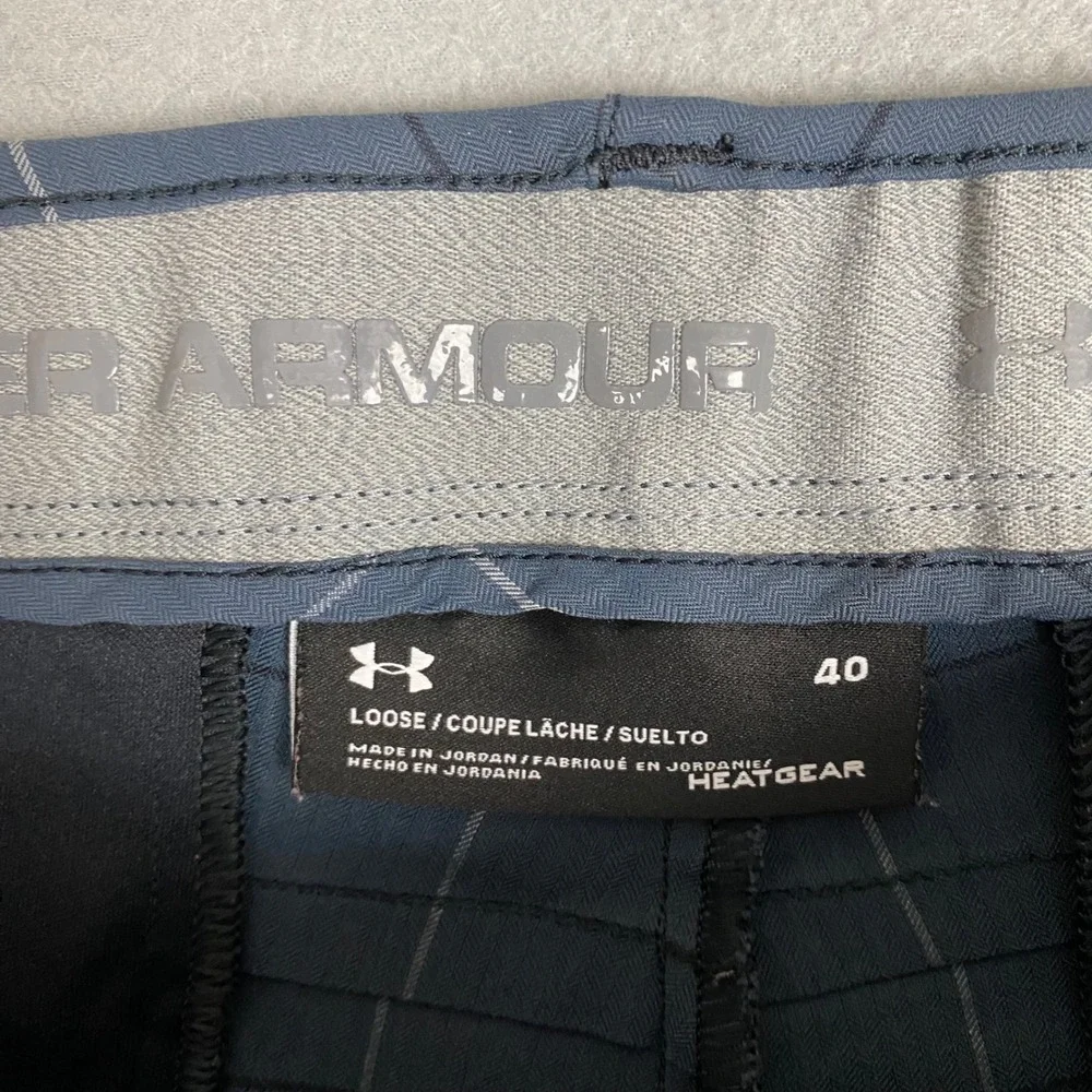 Under Armour HeatGear Windowpane Plaid‎ Loose Fit Golf Shorts Mens 40 Blue Gray